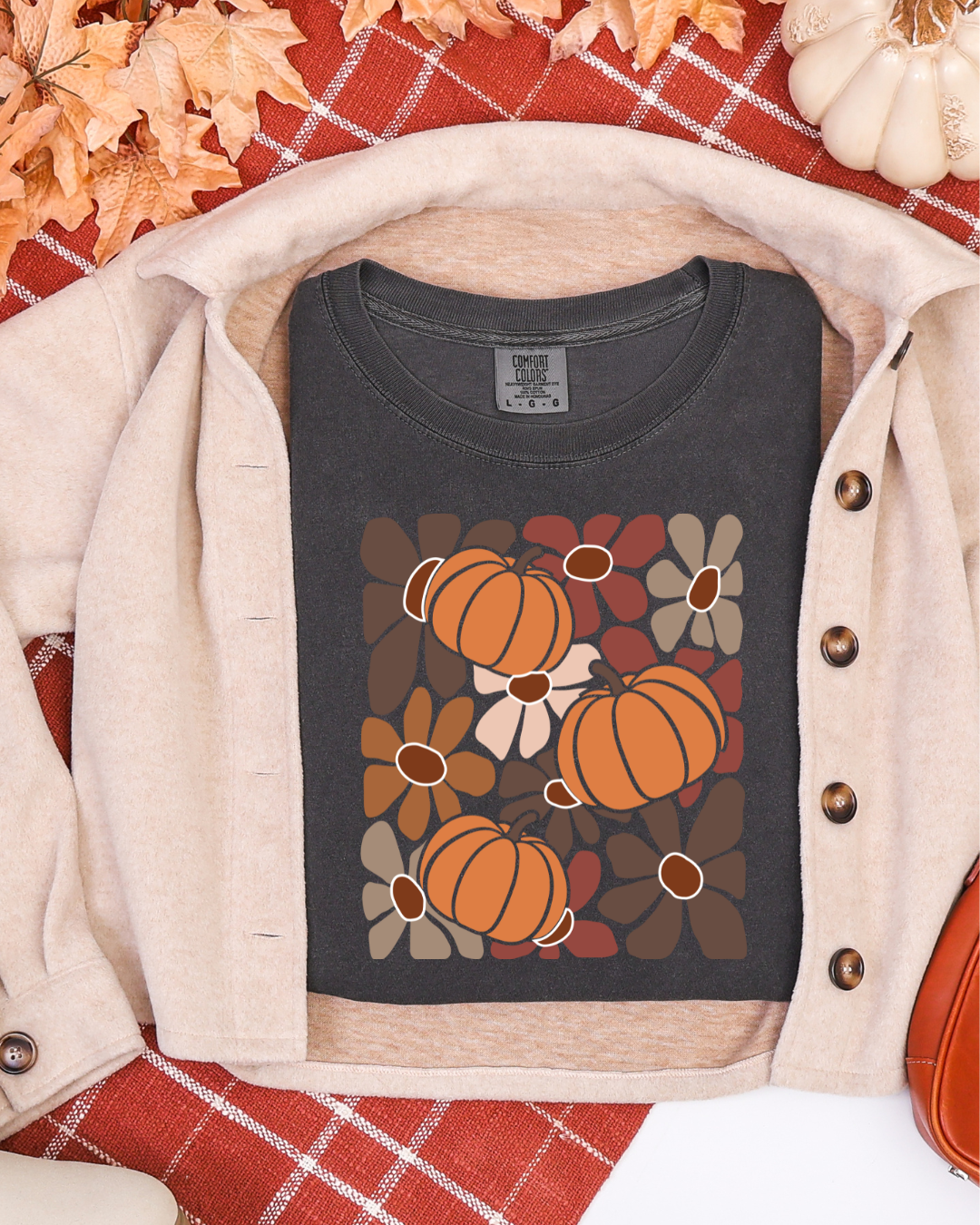 Pumpkin Patch Bloom Tee – Comfort Colors | Fall Floral Pumpkin Shirt