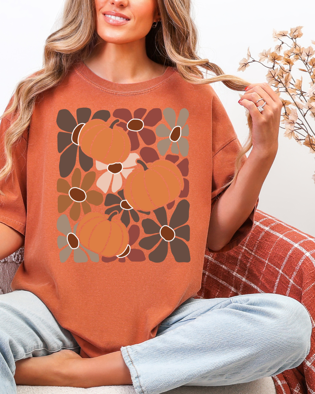 Pumpkin Patch Bloom Tee – Comfort Colors | Fall Floral Pumpkin Shirt